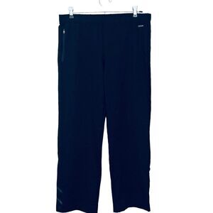 Athleta Sz Medium Petite Pull On Wide Leg Ankle Pants Stretch Zip Pocket Black